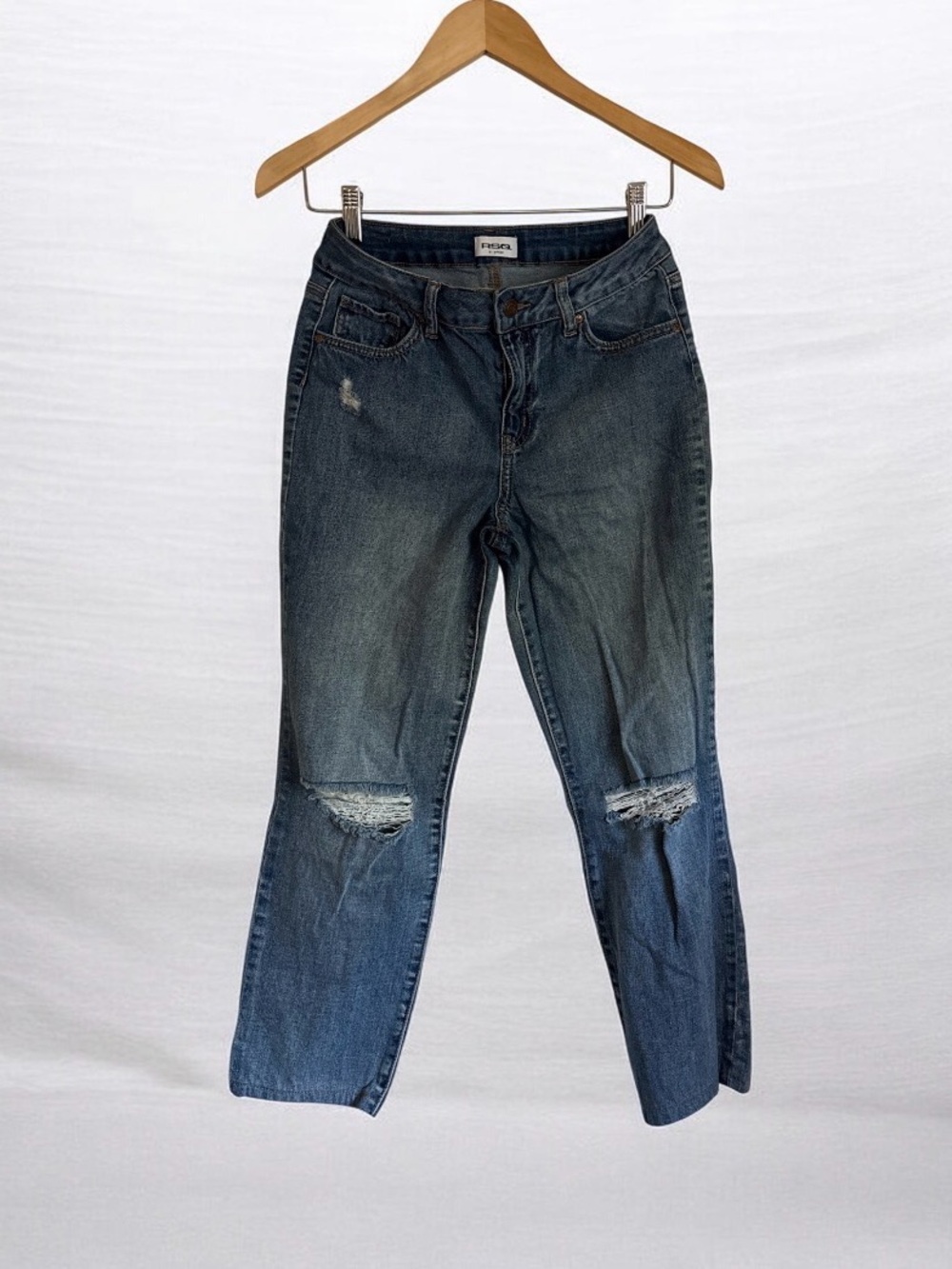 RSQ Girls Distressed Girlfriend Jeans Size 16 Medium Wash Repreve Stretch